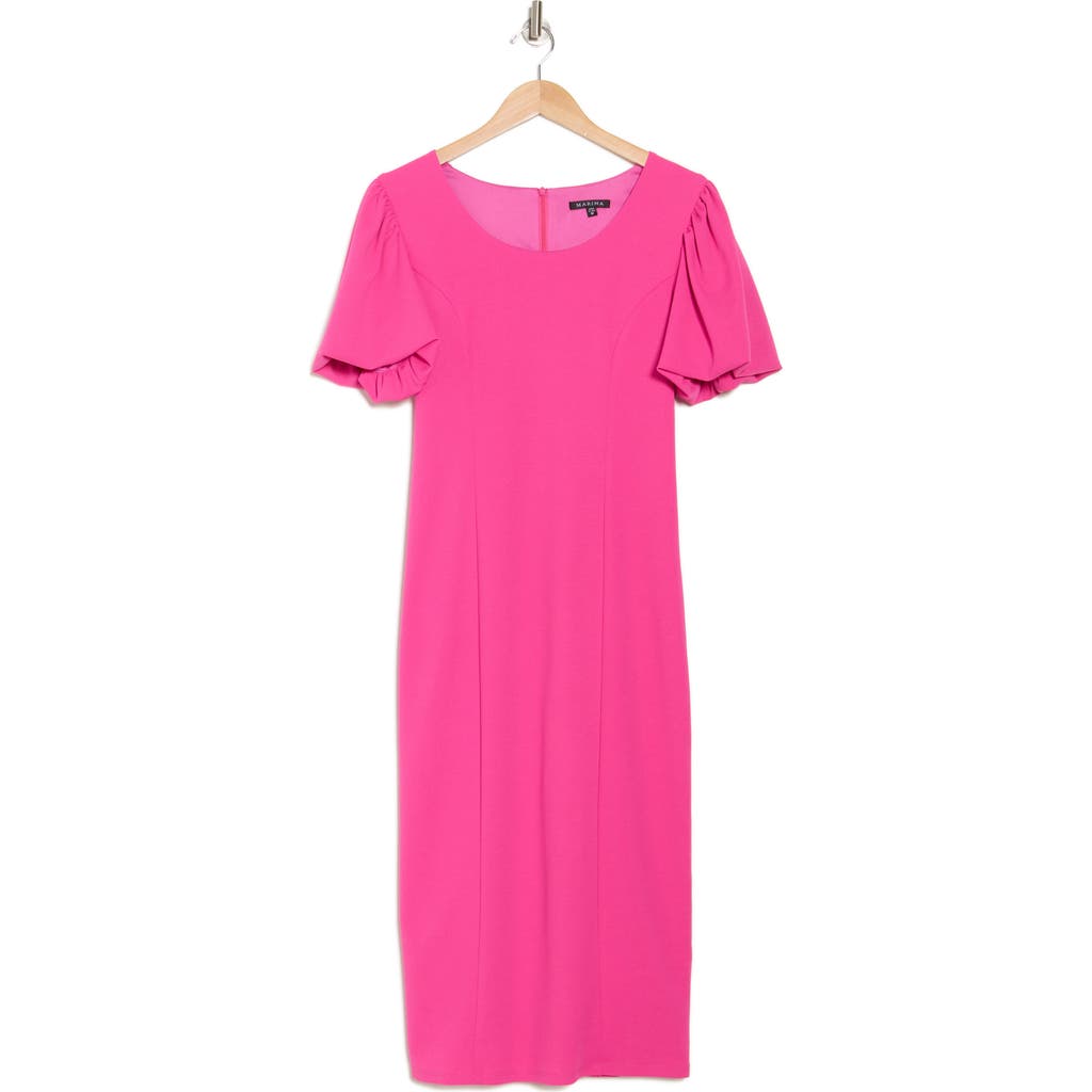 Marina Puff Sleeve Scuba Dress In Pink