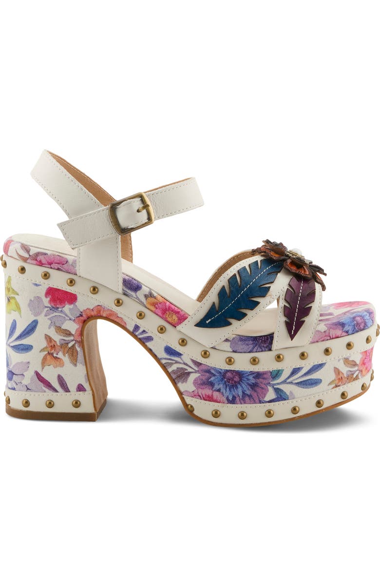L'Artiste by Spring Step Deckedout Ankle Strap Platform Sandal, Alternate, color, White Multi