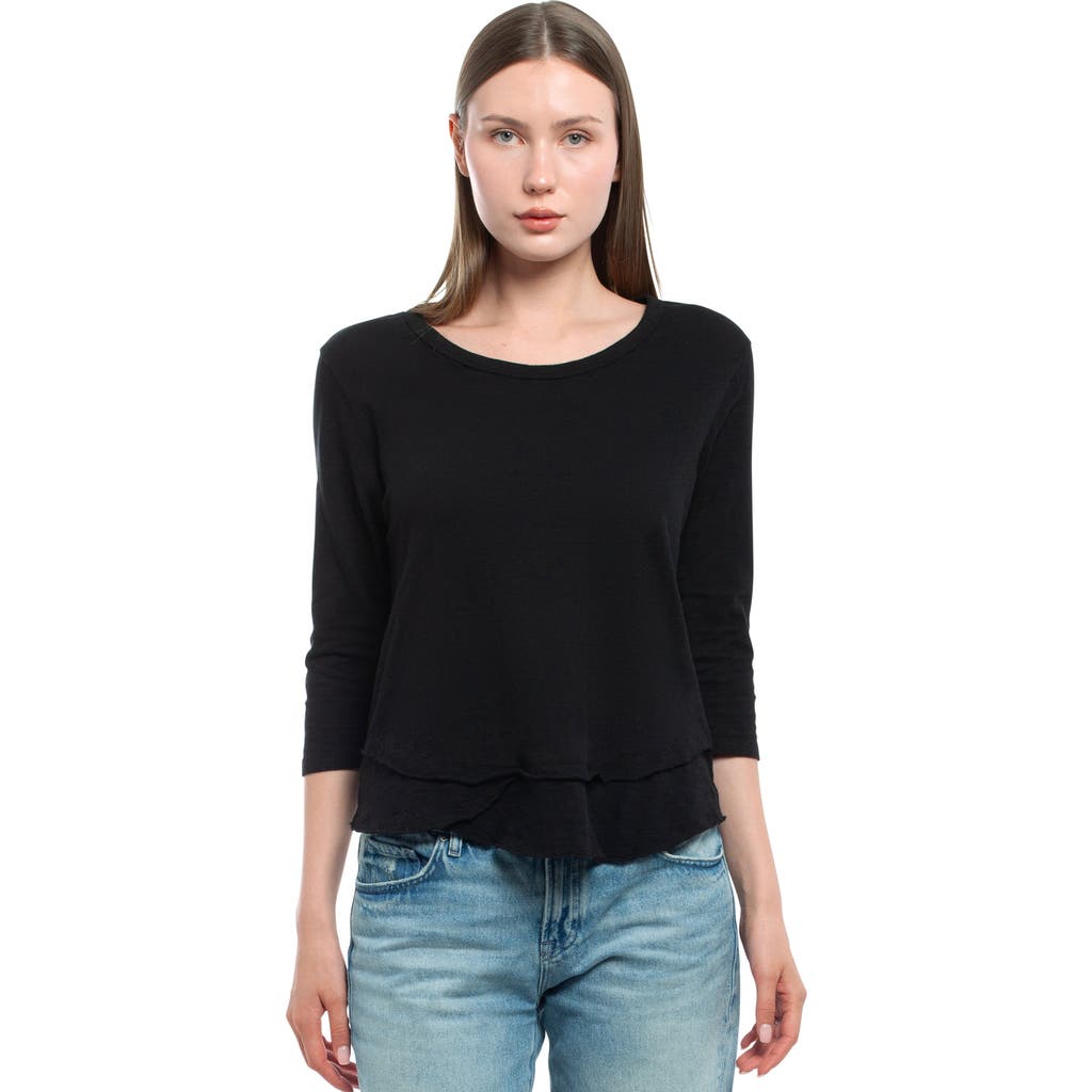 Wilt Clothing Shrunken Crew 3/4 Sleeve Mock Layer Tee In Black
