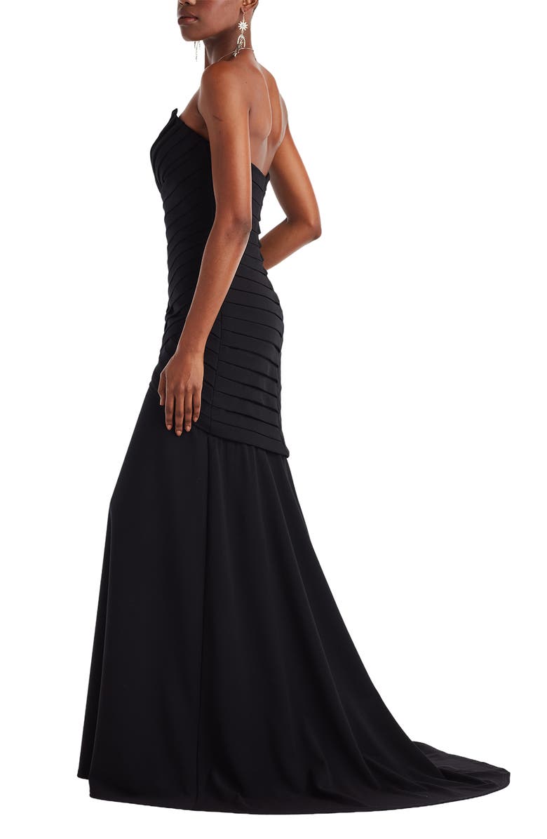 Tadashi Shoji Pleated Notched Strapless Gown, Alternate, color, Black