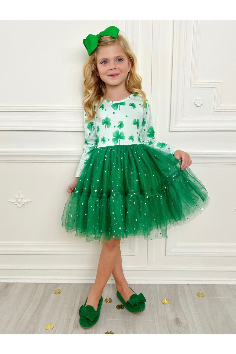 My Lucky Girl Clover Print Tutu Dress, Alternate, color, Green