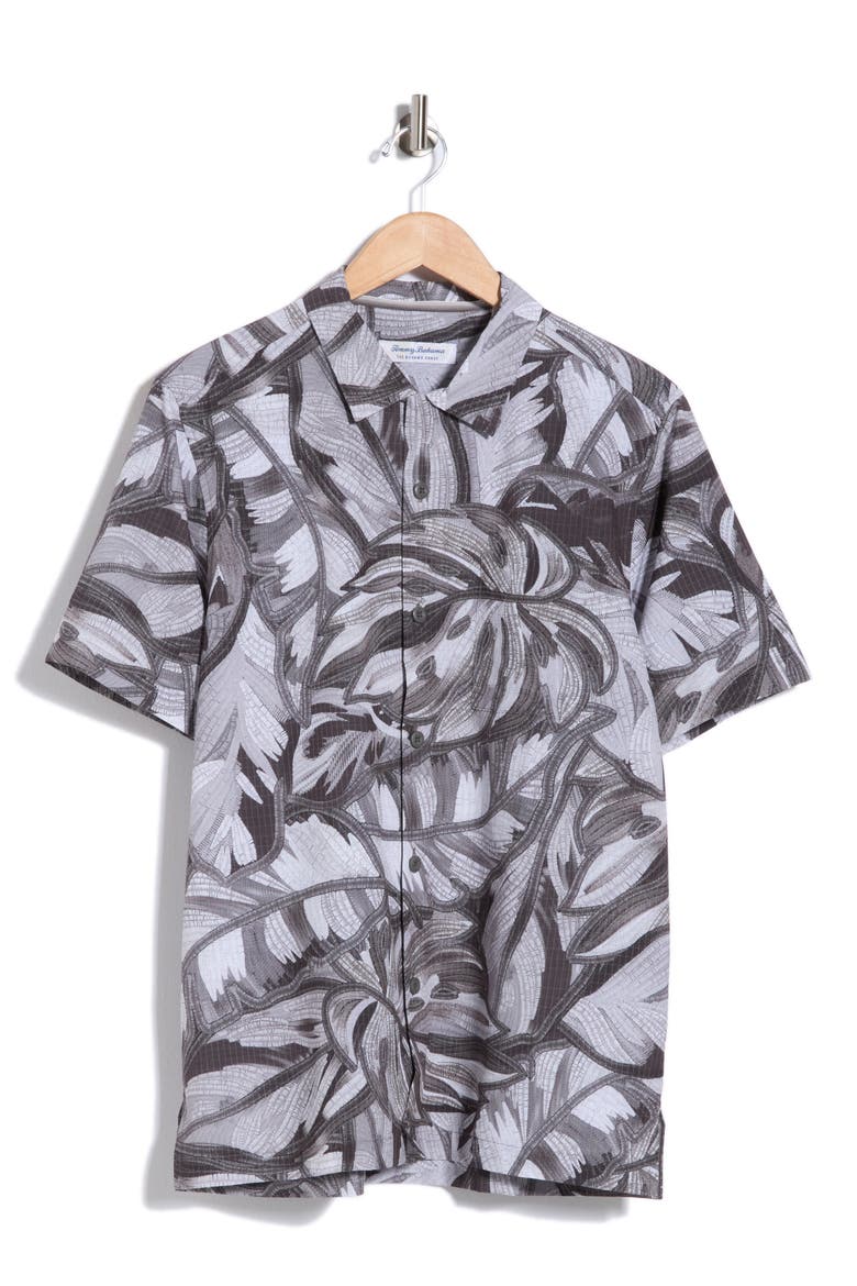 Bahama Coast Noir Fronds Short Sleeve Button-Up Shirt, Main, color, SHADOW