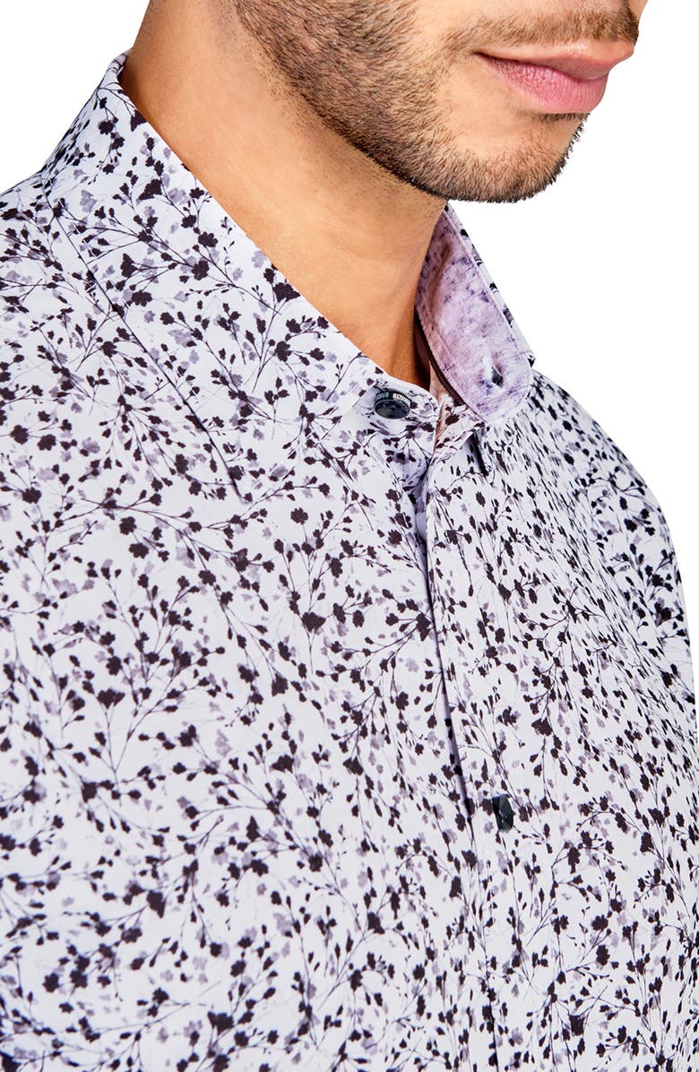 Brooklyn Brigade Mini Floral Recycled 4-Way Stretch Performance Long Sleeve Shirt, Alternate, color, White