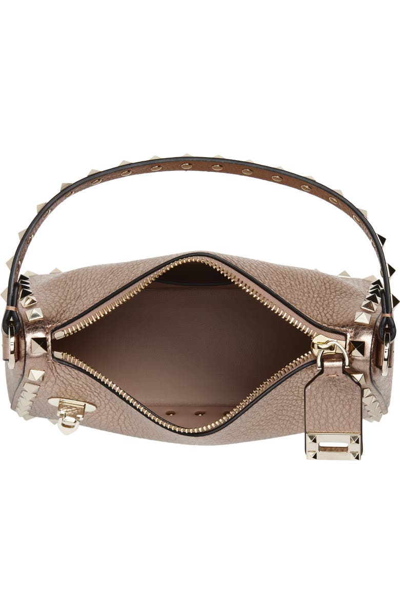 Valentino Garavani Small Rockstud Grained Metallic Leather Shoulder Bag, Alternate, color, Rose