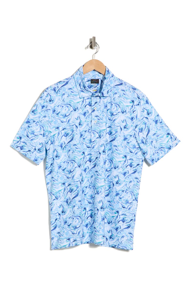Ocean Marble Print Knit Polo, Alternate, color, BLUE/ WHITE