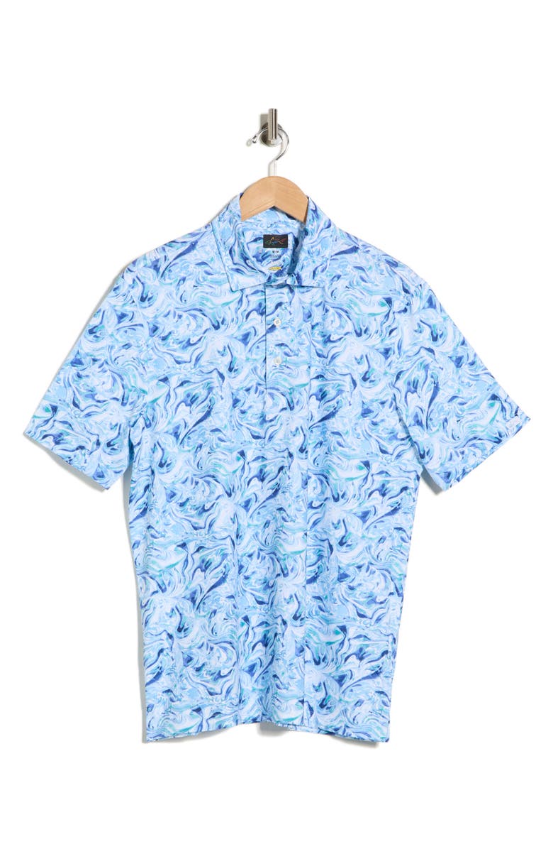Greg Norman Ocean Marble Print Knit Polo, Main, color, Blue/ White