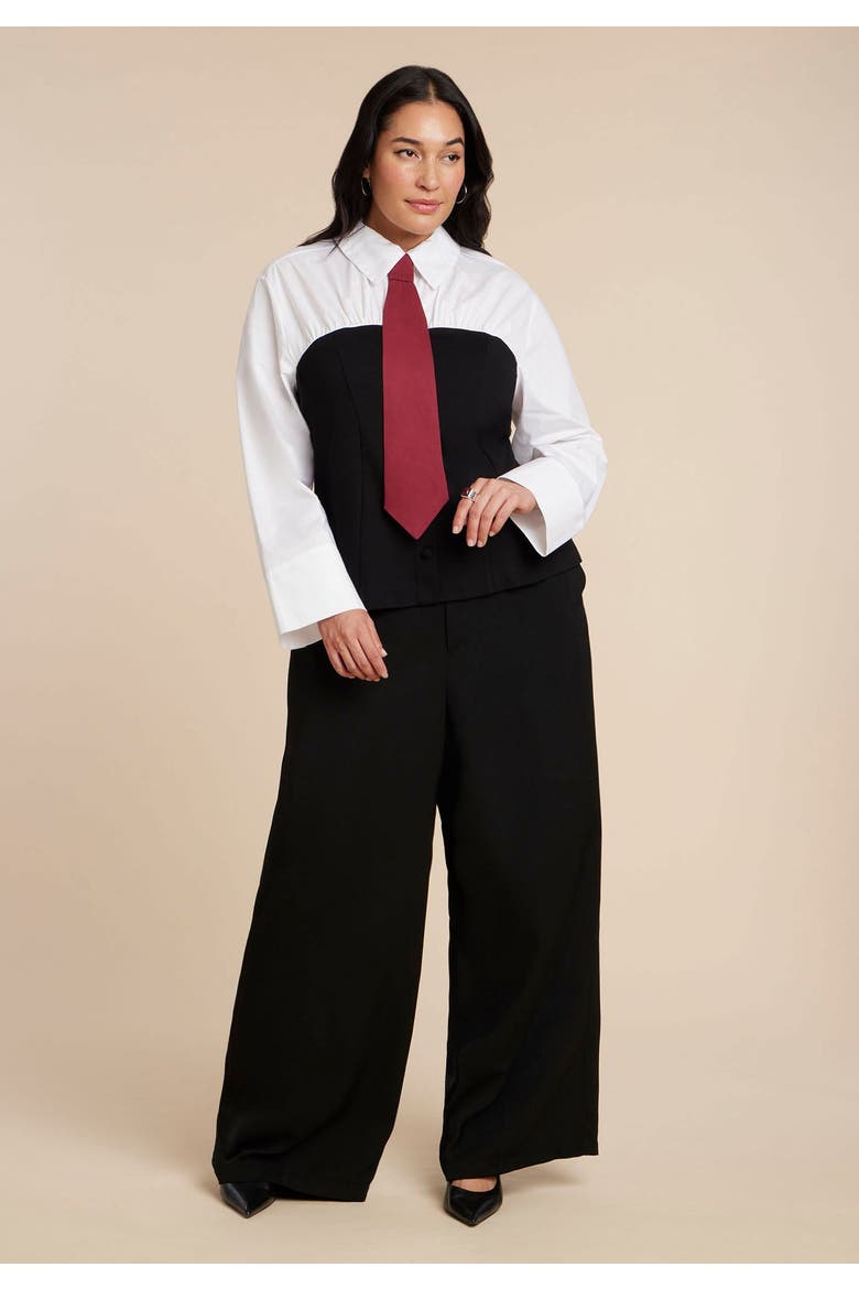 Bustier Button Up Twofer, Alternate, color, BLACK WHITE