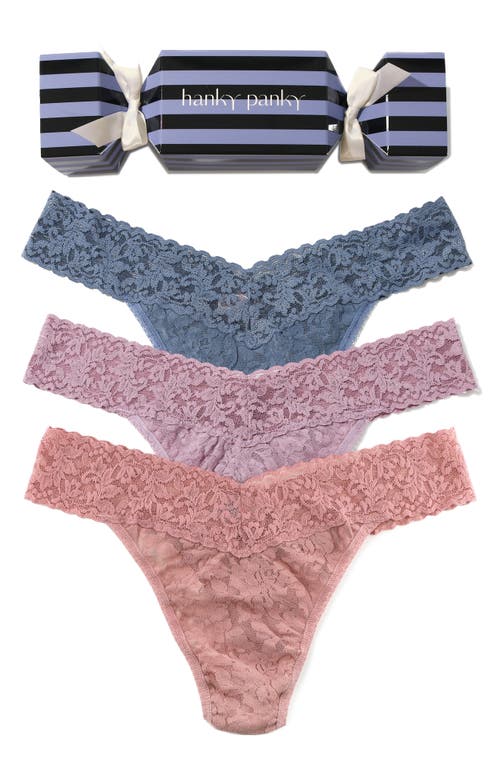 Hanky Panky Holiday Cracker Assorted 3-pack Original Rise Thongs In Multi