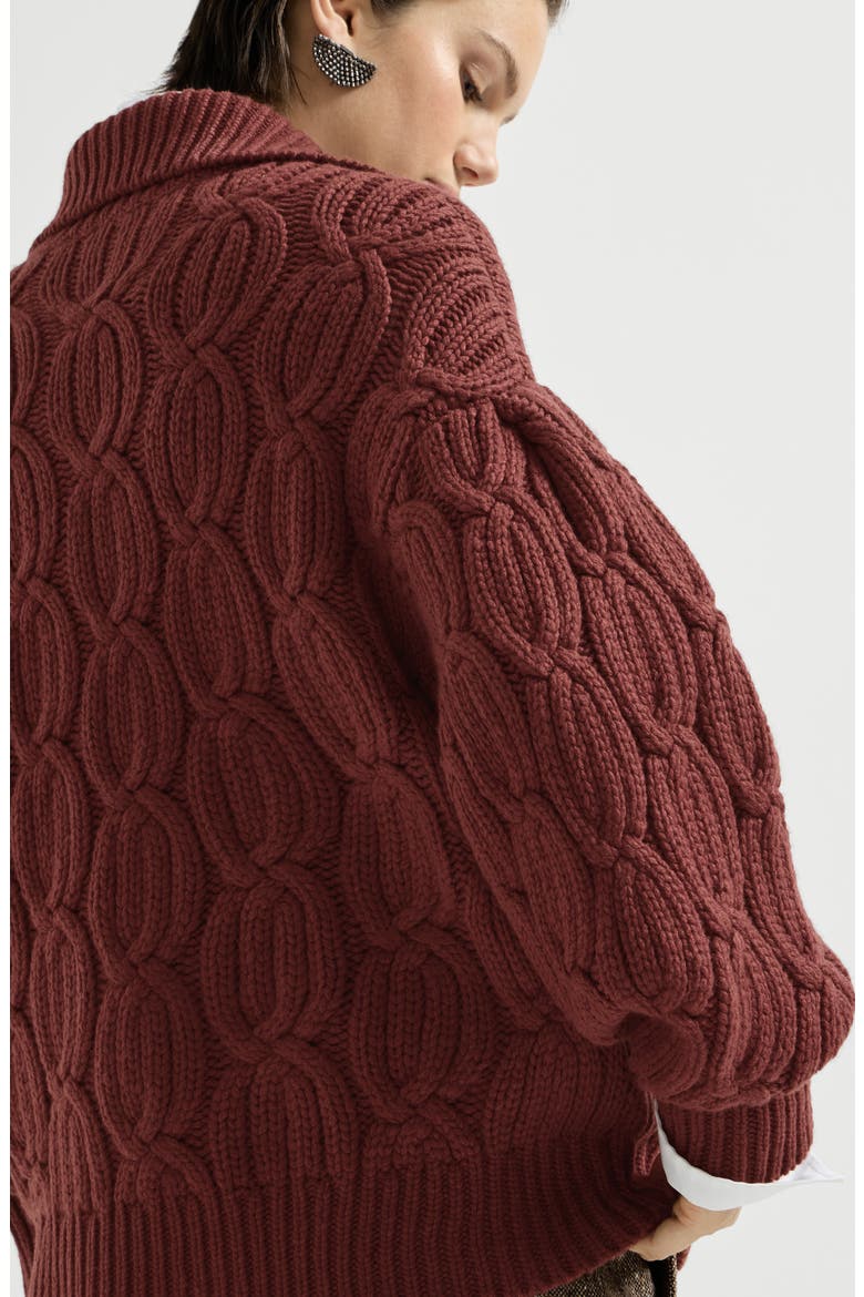 Cashmere feather yarn heritage cable cardigan, Alternate, color, Ruby
