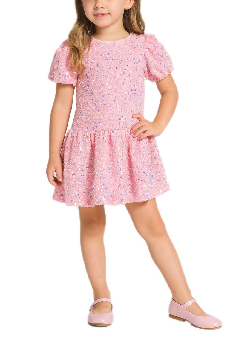 Kids' Sequin Puff Sleeve Velvet Party Dress, Alternate, color, PINK