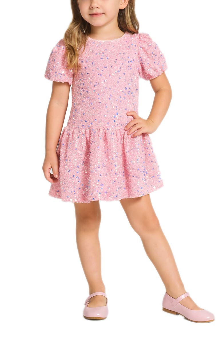 Zunie Kids' Sequin Puff Sleeve Velvet Party Dress, Alternate, color, Pink