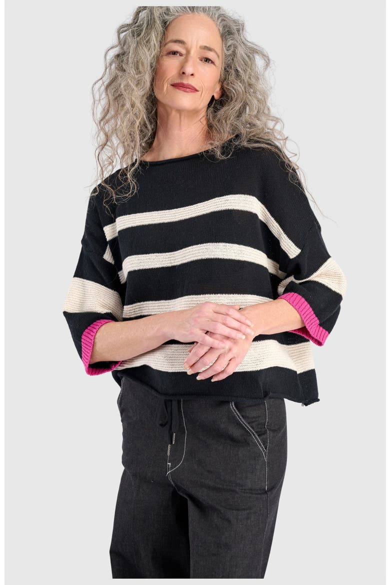 Boxy Stripes Sweater, Alternate, color, Black/Cream
