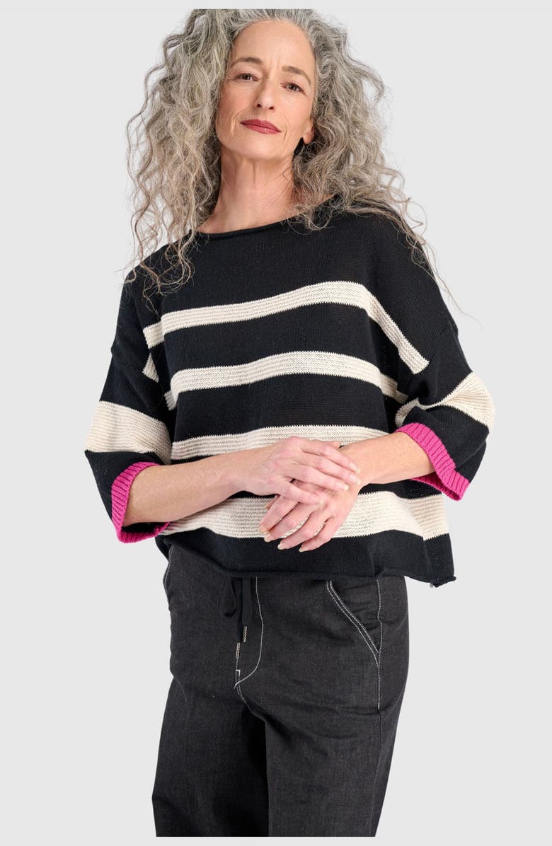 Alembika Boxy Stripes Sweater, Alternate, color, Black/Cream