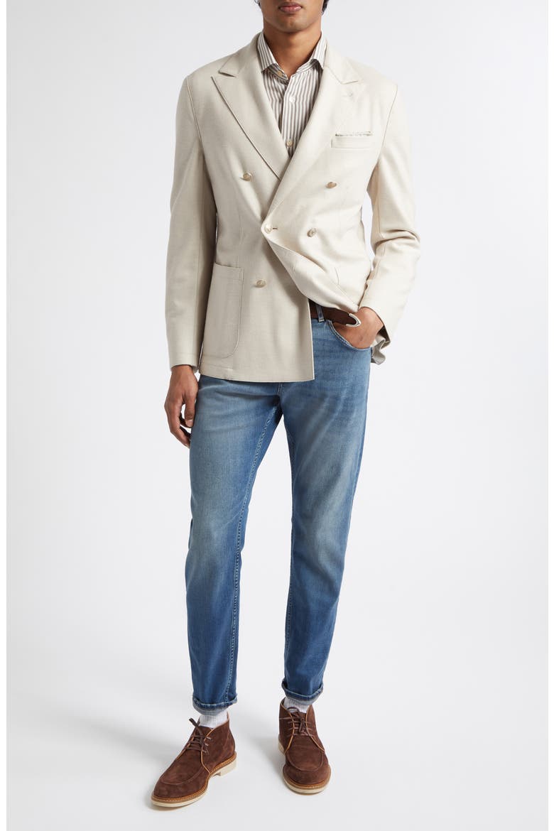 Double Breasted Tan Knit Wool Blend Peak Lapel Sport Coat, Alternate, color, 02 SAND