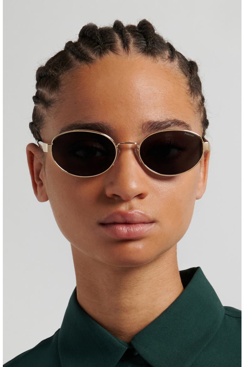 55mm Polarized Oval Sunglasses, Alternate, color, GOLD/ GREY PZ