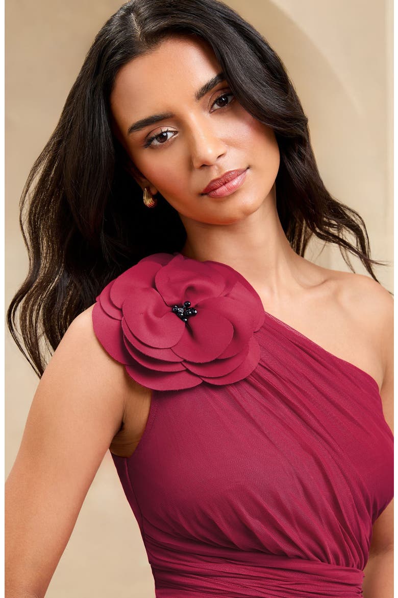Red Corsage One Shoulder Gown, Alternate, color, RED