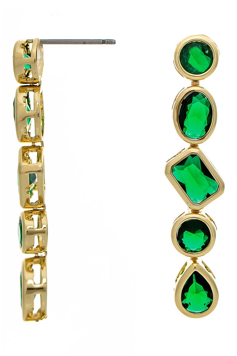 Mixed Cut Linear Drop Earrings, Main, color, EMERALD