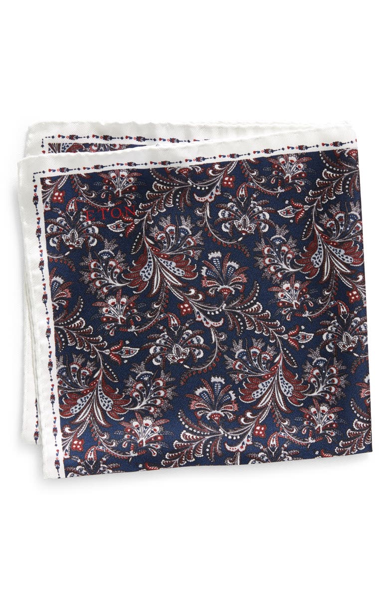 Eton Paisley Silk Pocket Square, Main, color,