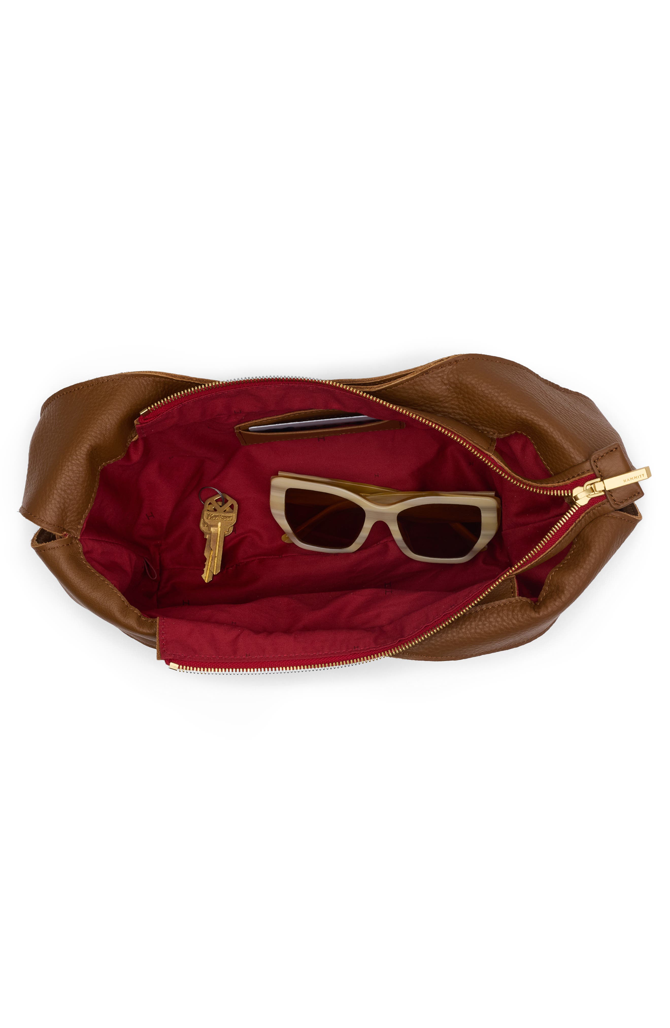 Tom Zip Medium Hobo Bag, Alternate, color, MAHOGANY PEBBLE/ GOLD RED ZIP
