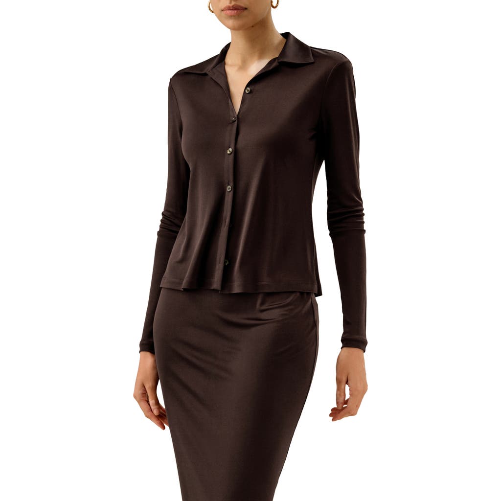 Lilysilk Basic Slim Silk Jersey Shirt In Brown