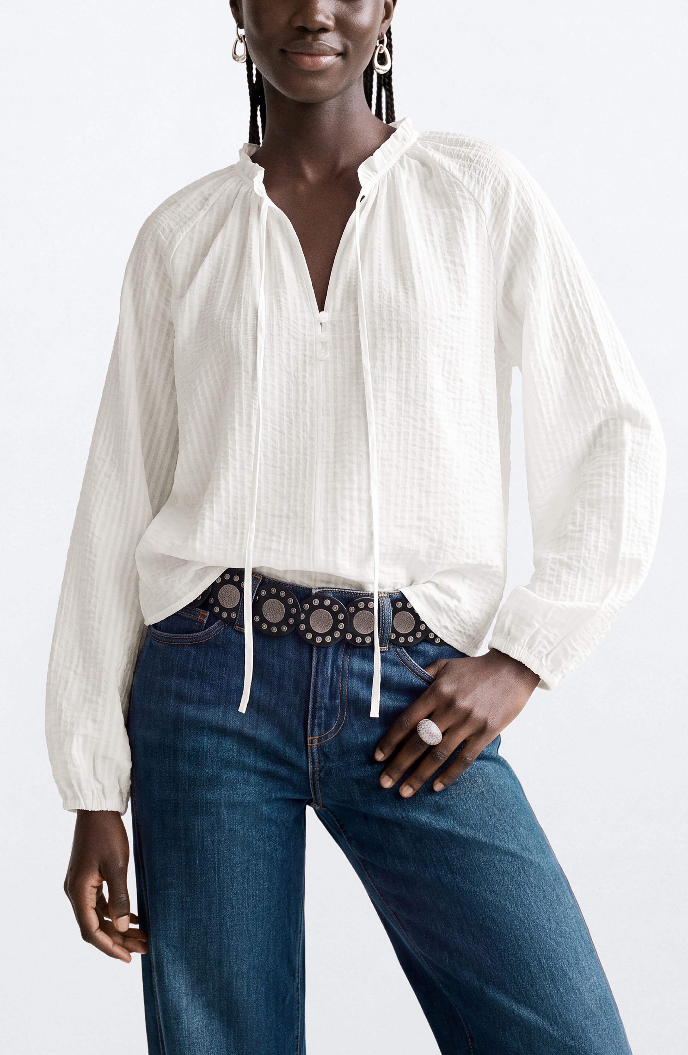 MANGO TEEN Bow Texture Top (Women) | Nordstrom