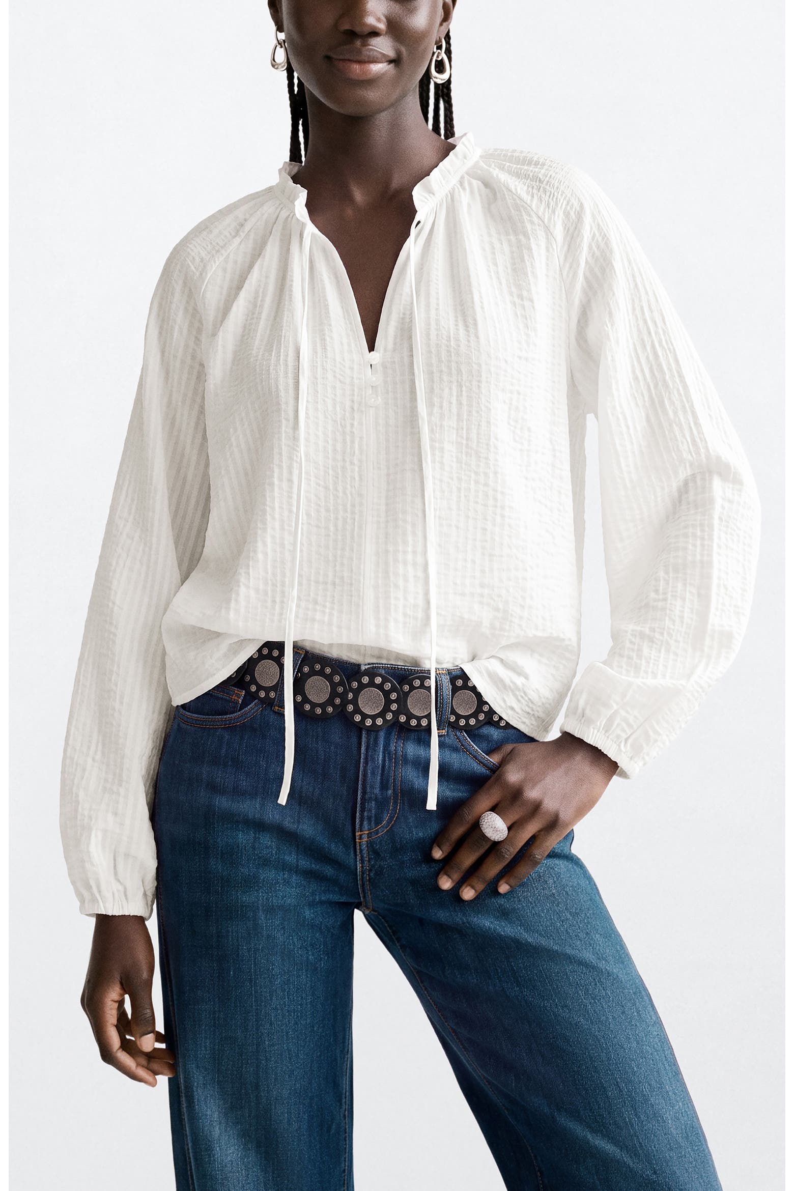 Roftop Texture MANGO TEEN Bow Texture Top (Women) | Nordstrom