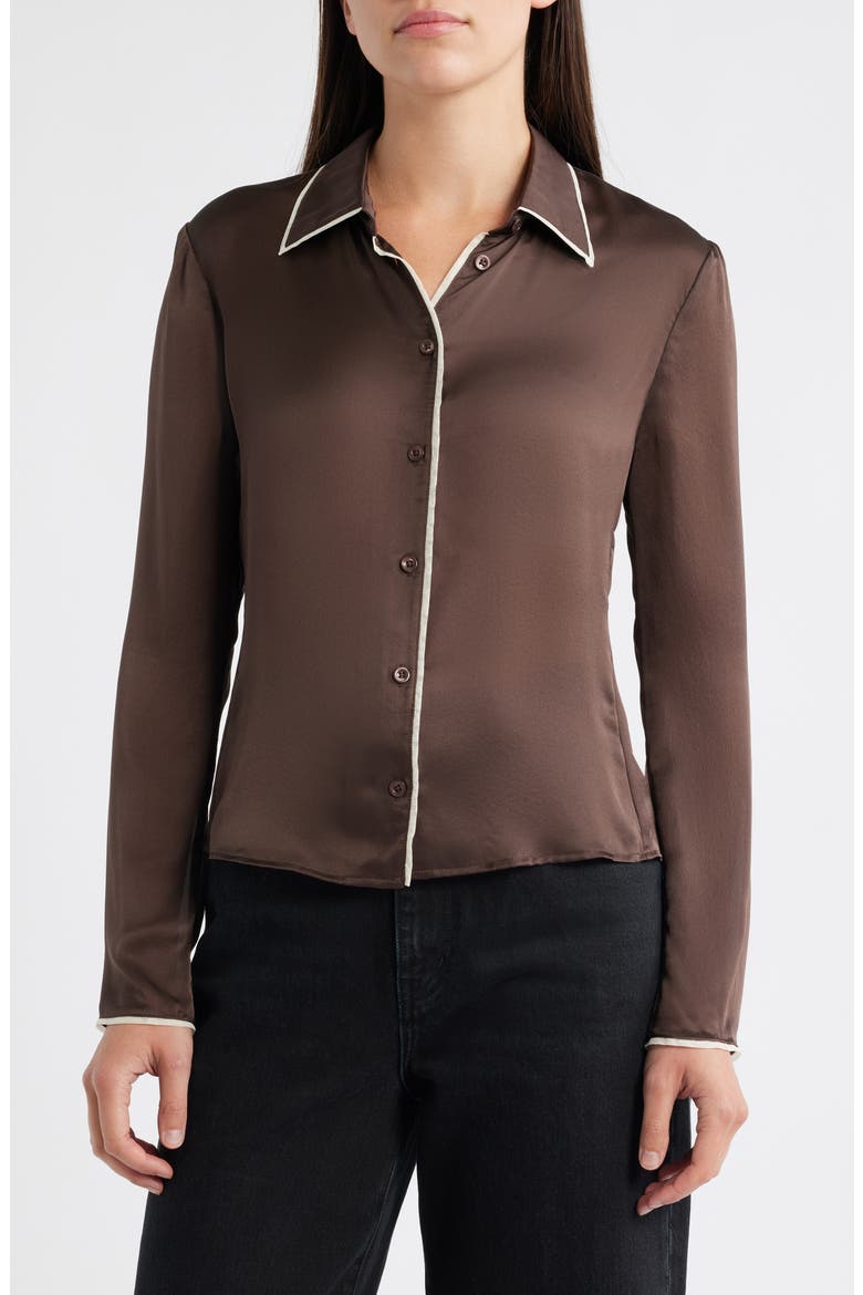 The Slim Essential Silk Shirt, Main, color, COFFEE MULTI