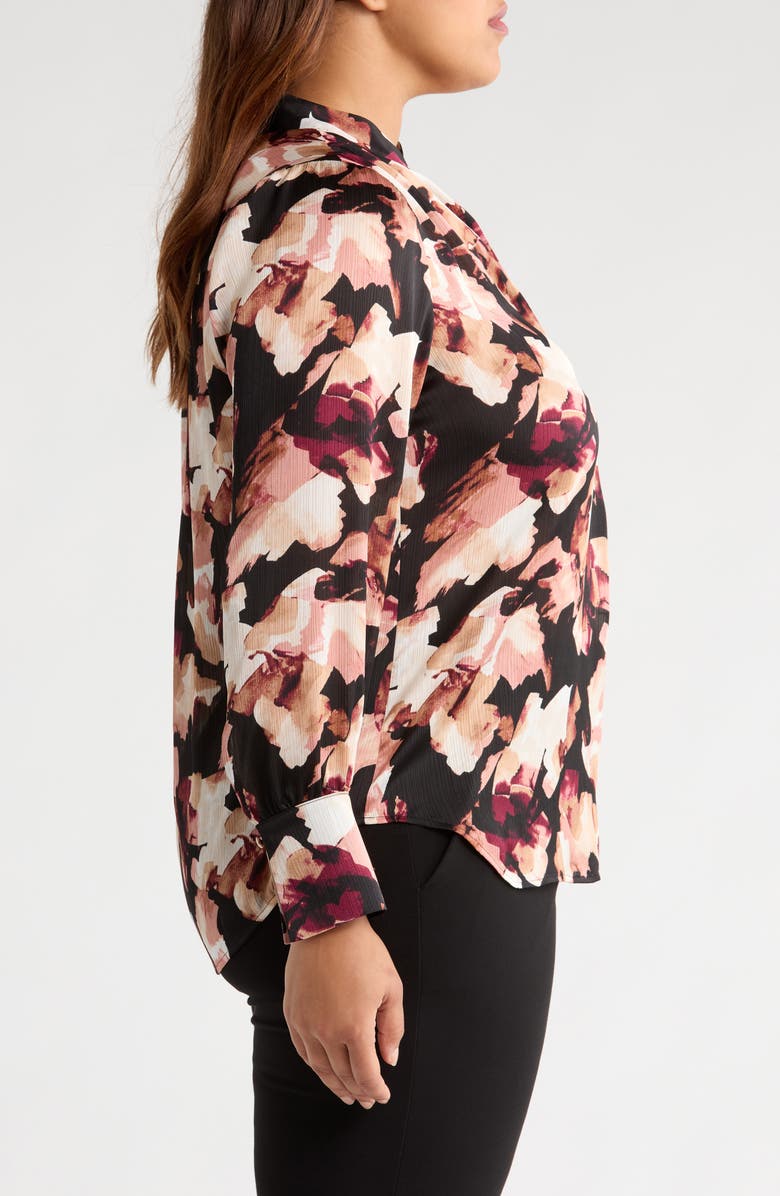 Anne Klein Printed Textured Crepe Long Sleeve Top, Alternate, color, Anne Black Multi