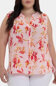 NYDJ Print Sleeveless Pleat Back Top