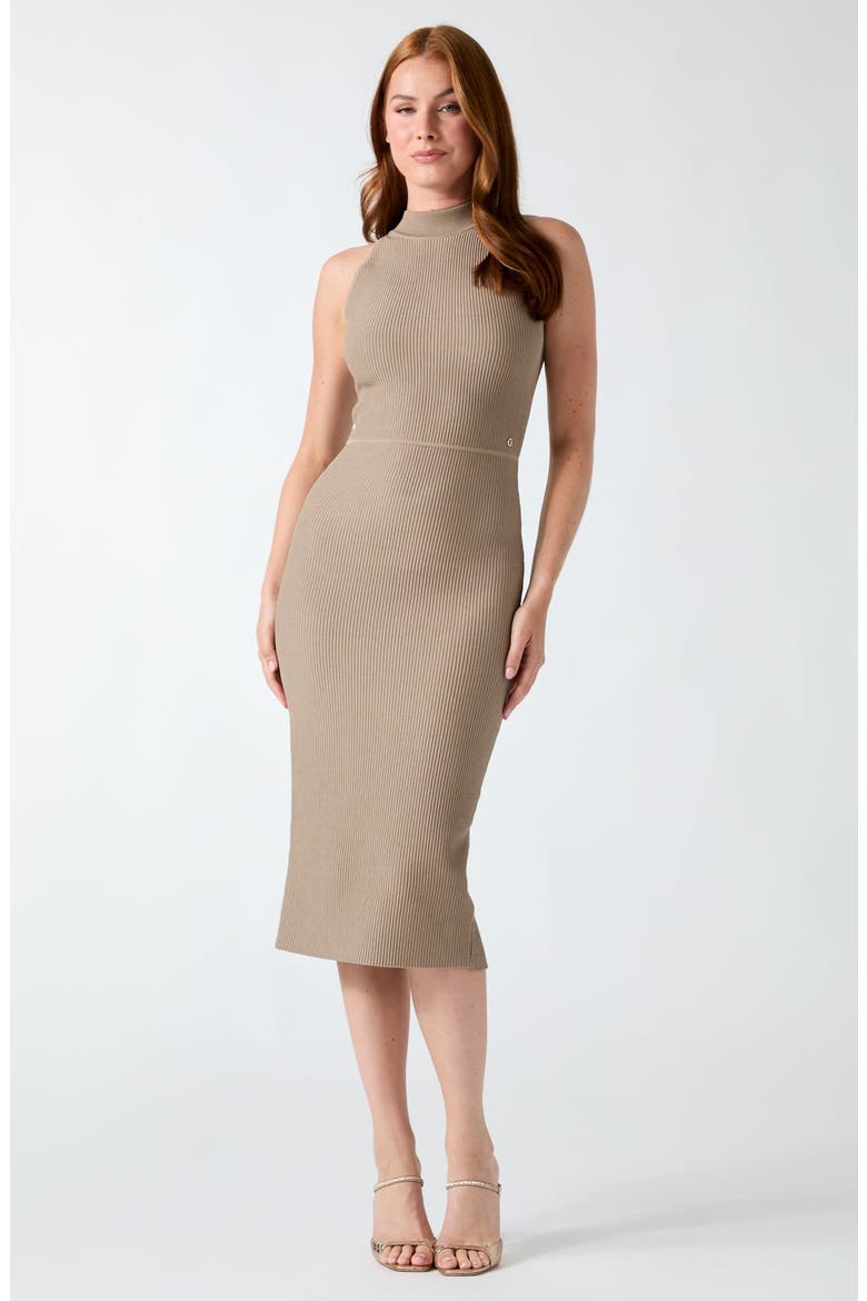 Ottoman Curve Mock Neck Sweater Dress, Alternate, color, BROWN