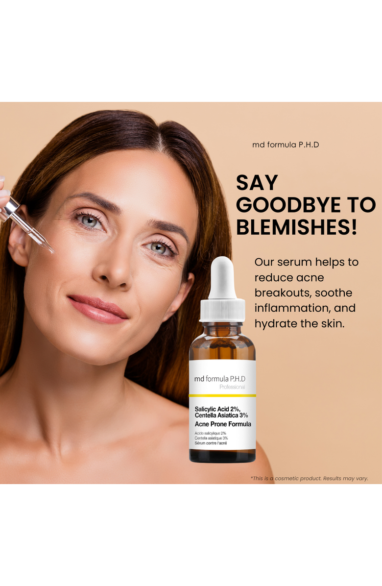 MD FORMULA Acne Prone Serum Salicylic Acid 2%, Centella Asiatica 3% 30ml, Alternate, color, White