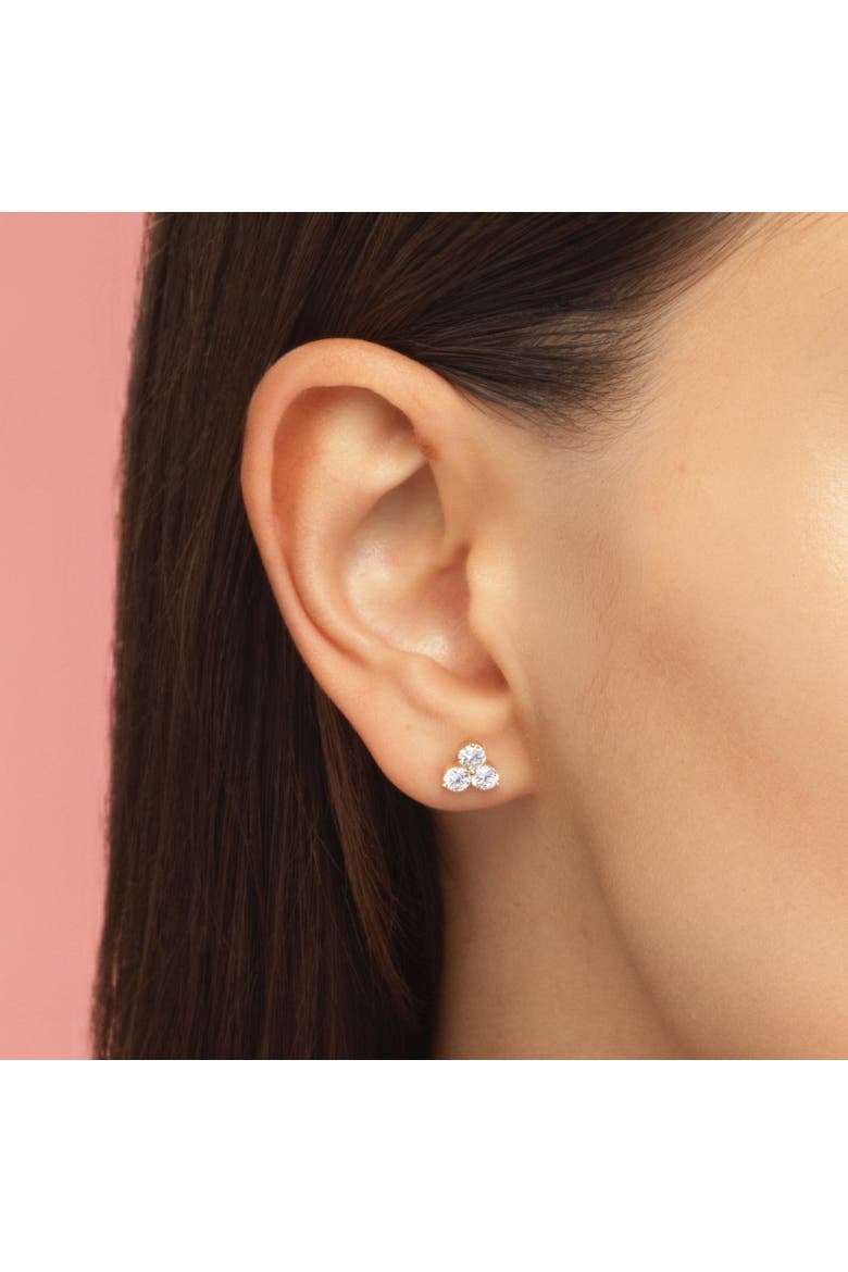 Lab Grown Diamond Three Stone Cluster Stud Earrings, Alternate, color, Yelllow Gold