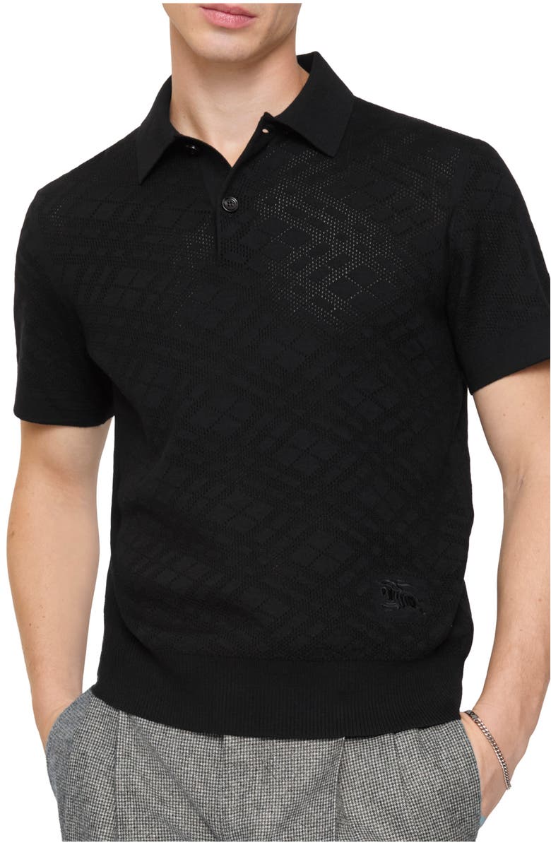 Burberry Check Wool Polo Shirt, Main, color, Black