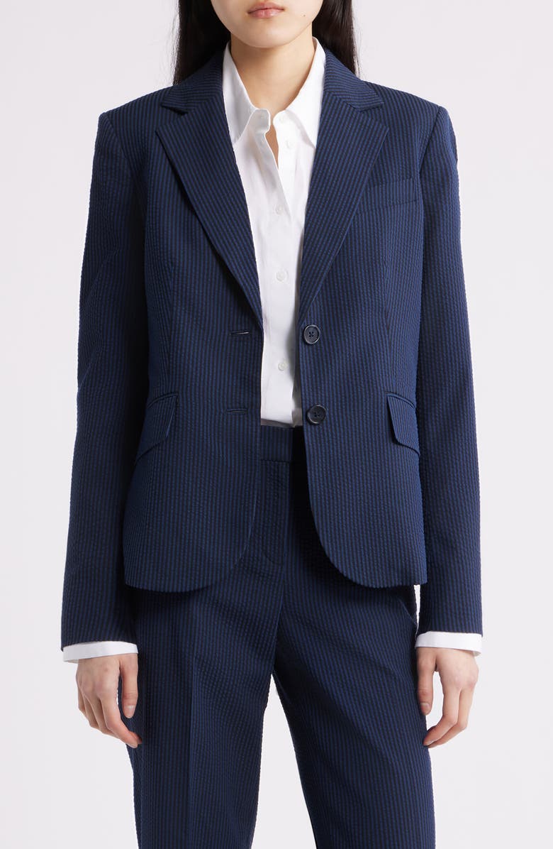 Anne Klein Stripe Seersucker Blazer, Main, color, Mountain