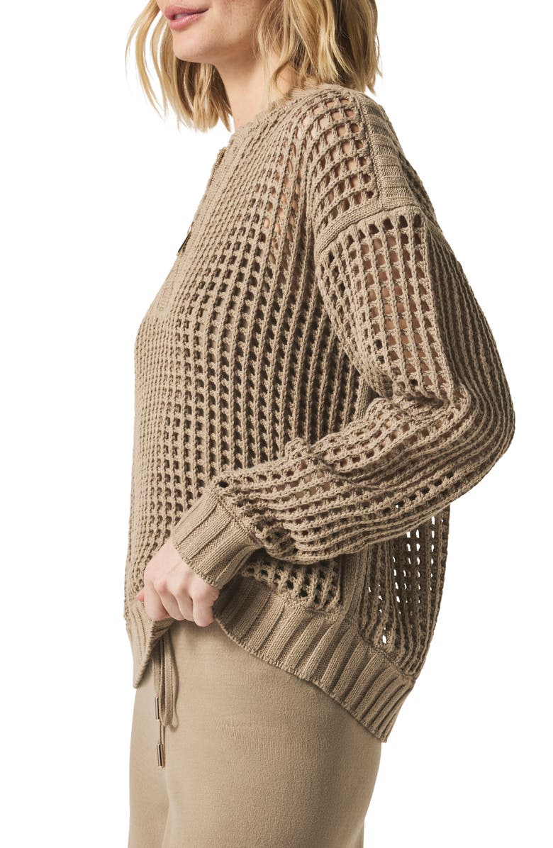 Splendid x @cellajaneblog Pointelle Half Zip Sweater, Alternate, color, Wood