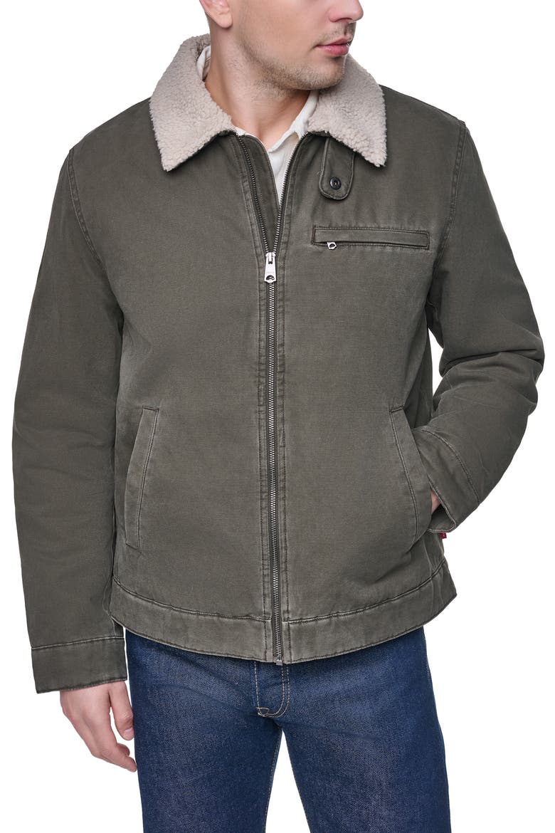 Western Utility Jacket with Faux Shearling Collar, Main, color, OLIVE