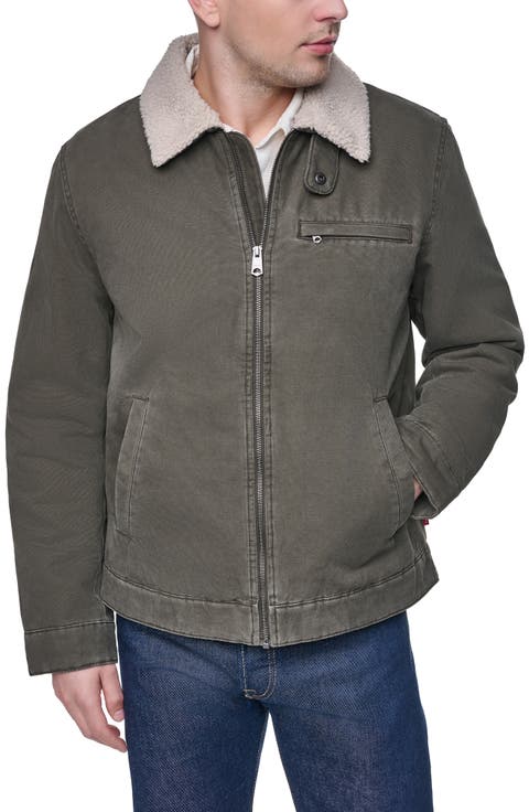 Western Utility Jacket with Faux Shearling Collar