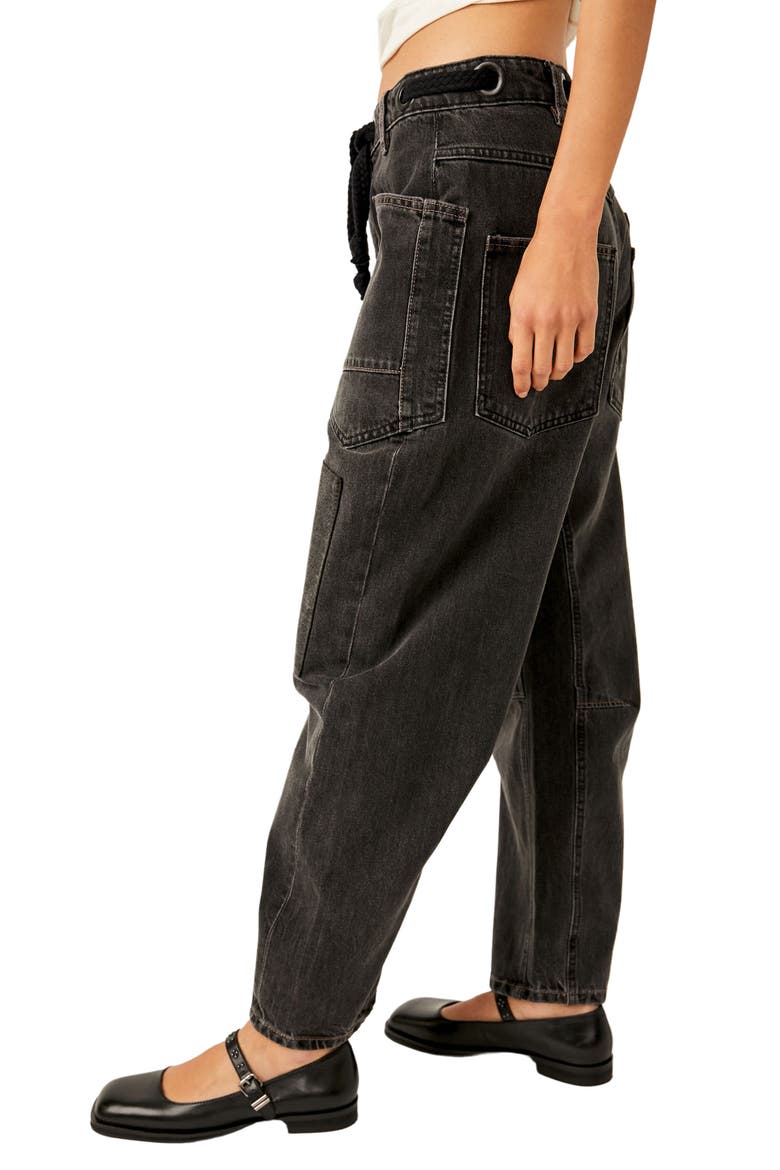 Moxie Low Rise Drawstring Barrel Leg Jeans, Alternate, color, NIGHT HAWK 2