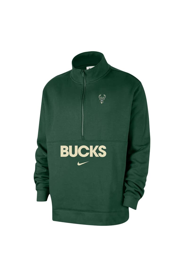 Men's Nike Hunter Green Milwaukee Bucks Courtside Club Half-Zip Jacket, Alternate, color, Hunter Green