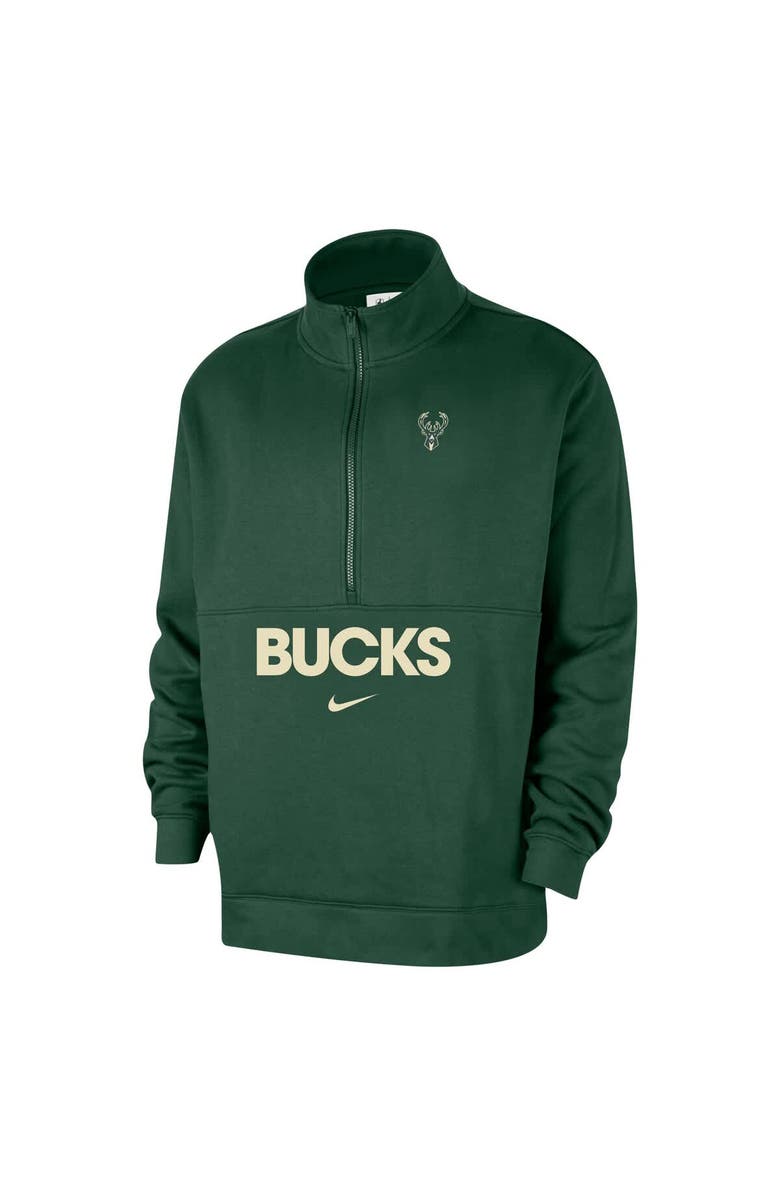 Nike Men's Nike Hunter Green Milwaukee Bucks Courtside Club Half-Zip Jacket, Alternate, color, Hunter Green