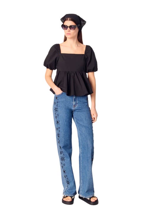 Embroidered jeans with rhinestones