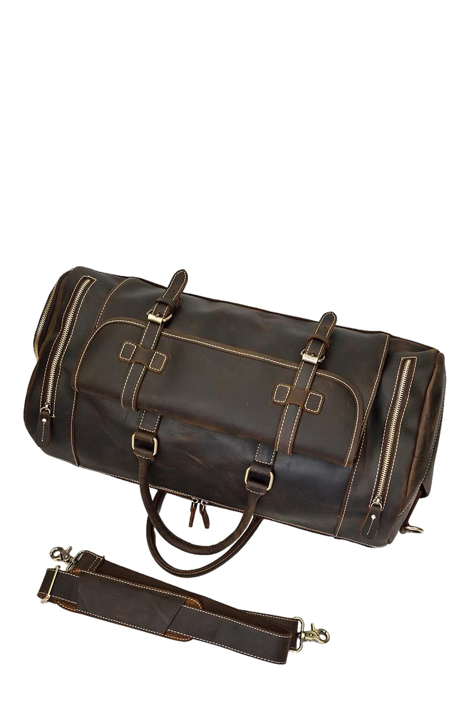 STEEL HORSE LEATHER The Bard Weekender | Handmade Leather Duffle Bag, Alternate, color, Dark Brown