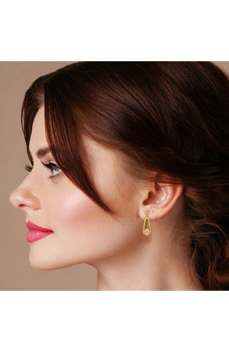 Julianna B. Lab-Created Pink Sapphire Drop Earrings Yellow Silver, Alternate, color, Created Sapphire