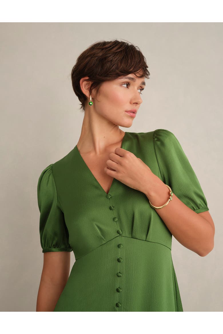 Button Front Puff Sleeve Midi Dress, Alternate, color, Bay Leaf Green