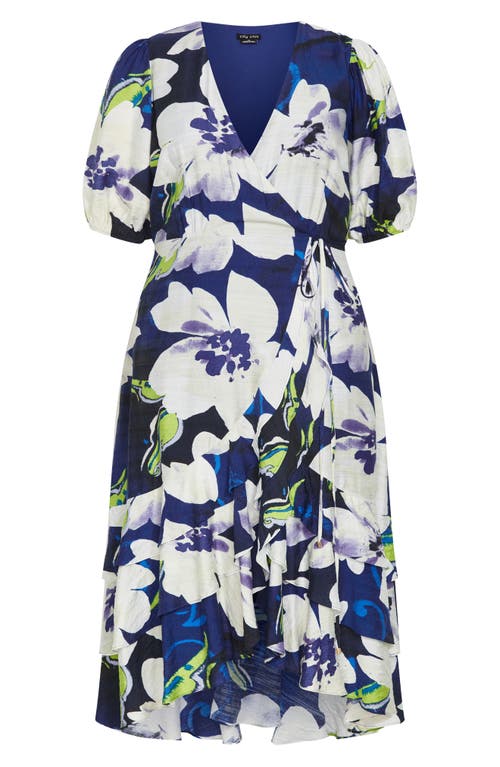 City Chic Bea Floral Midi Wrap Dress In Limelight Floral
