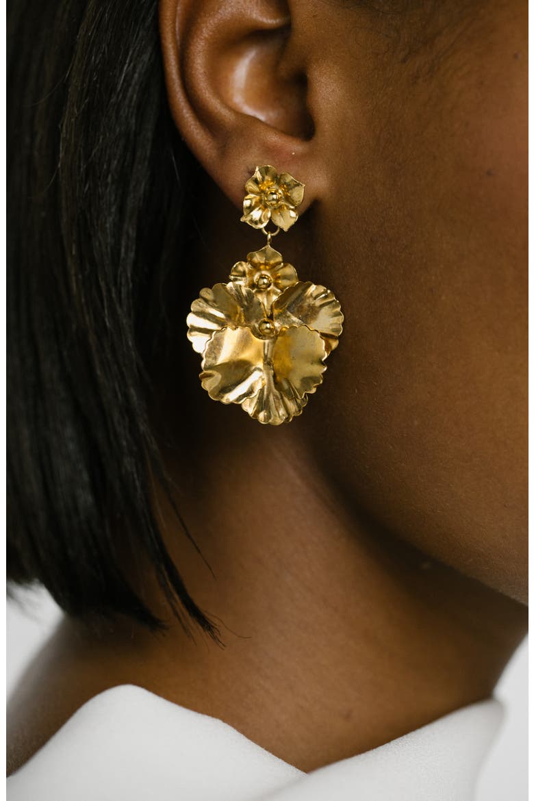 Samara Flower Drop Earrings, Alternate, color, GOLD