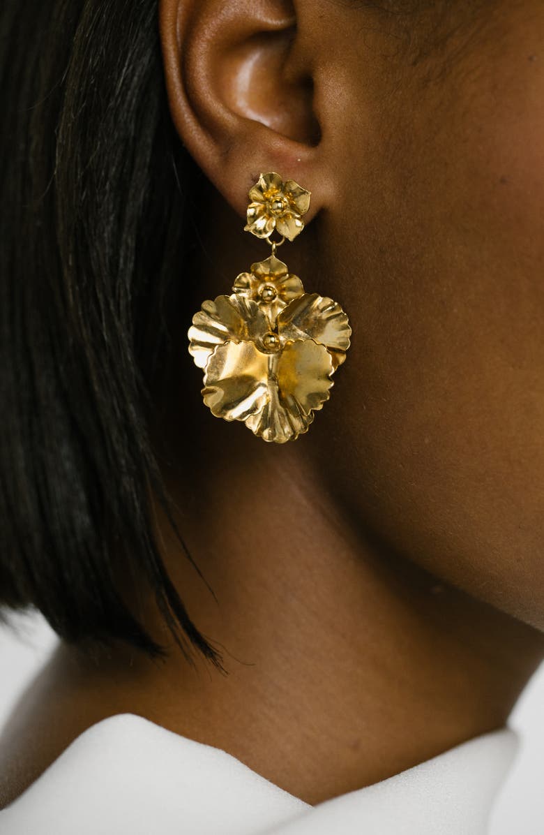 Jennifer Behr Samara Flower Drop Earrings, Alternate, color, Gold