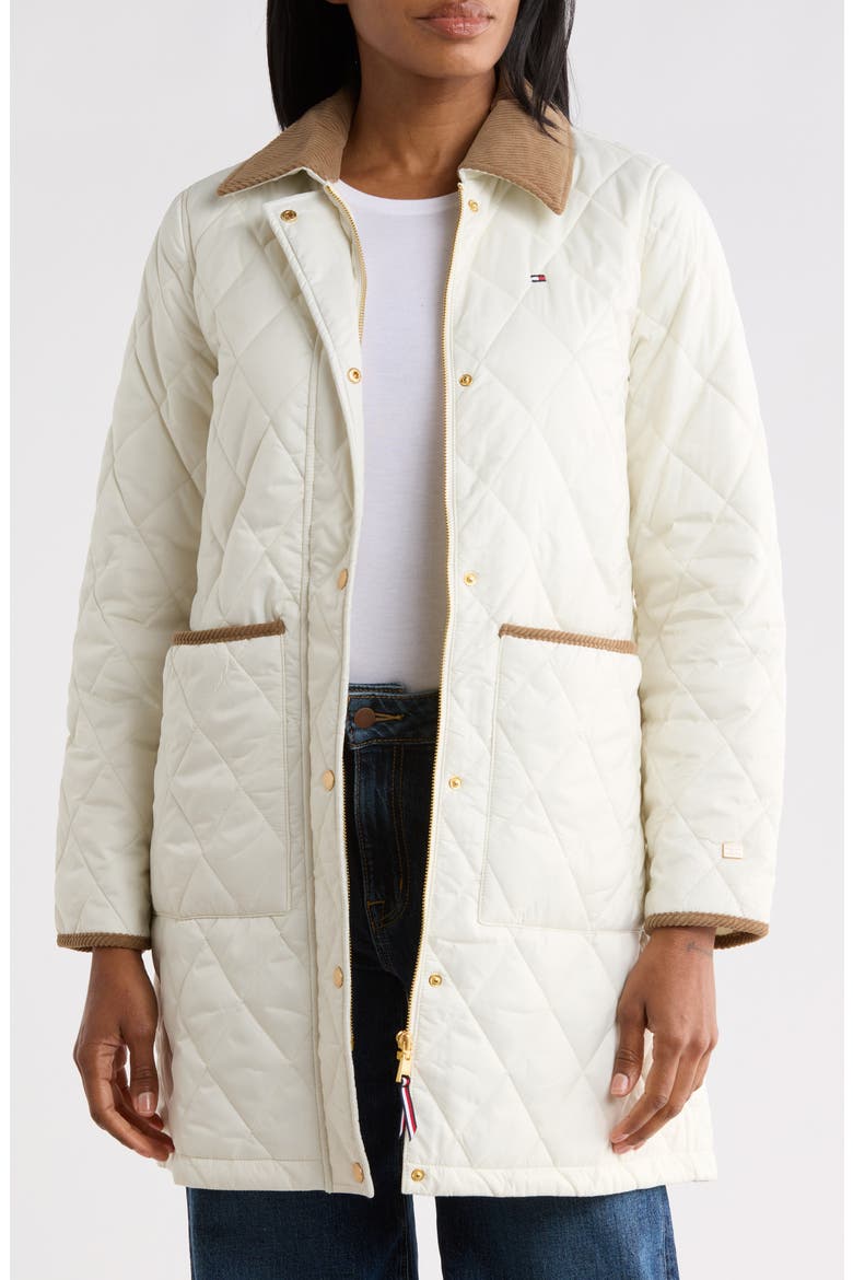Diamond Quilted Three Quarter Coat, Alternate, color, ECRU