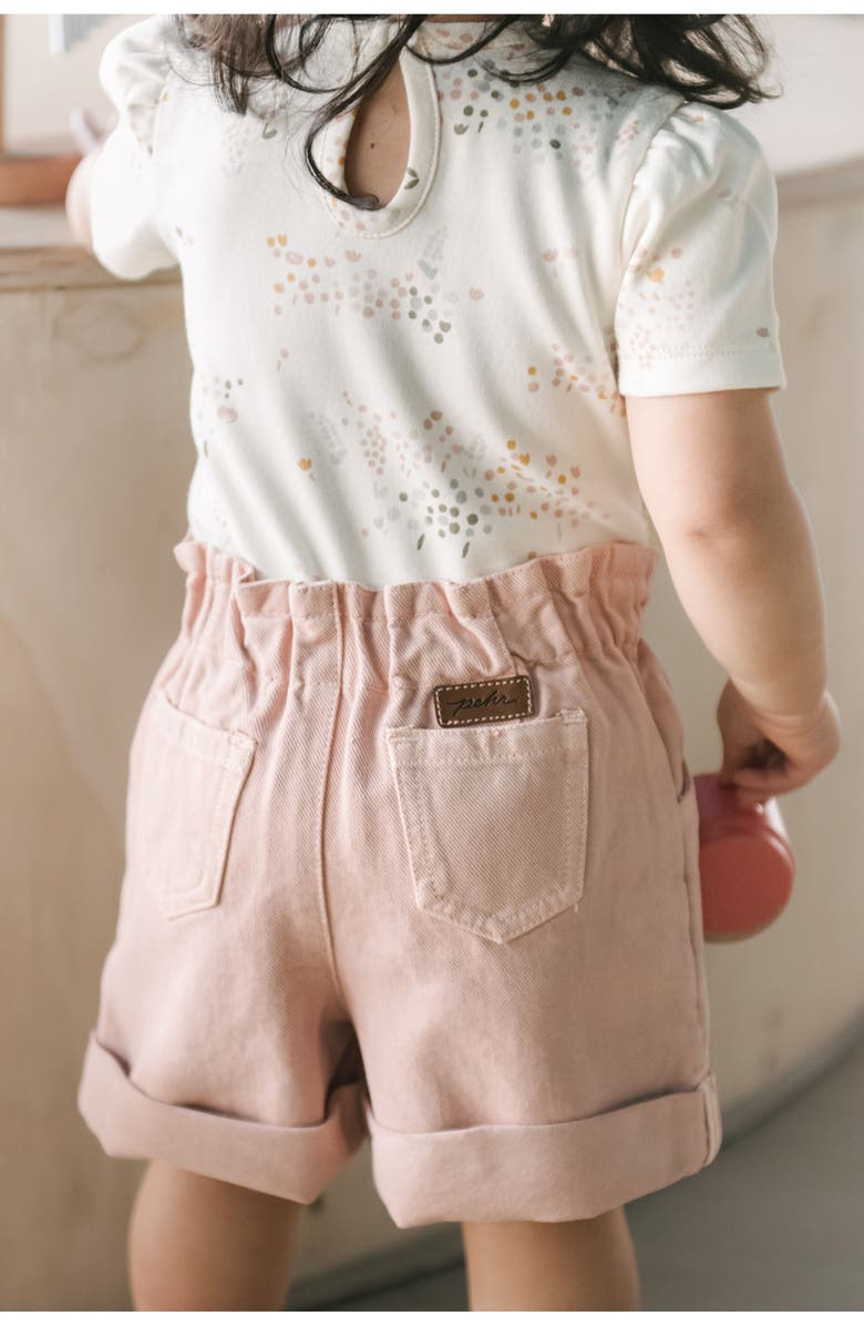 Pehr Kids' Denim Paperbag Shorts, Alternate, color, Peony