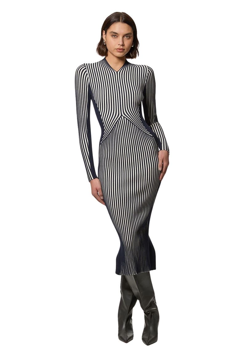 Stripe Fitted Knitted Midi Dress, Main, color, Navy